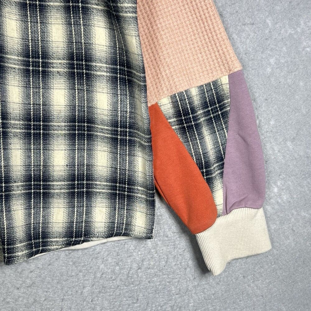 Easel Sweater Patchwork Waffle Knit Sweatshirt Plaid Multicolor Women’s Small - Picture 4 of 13